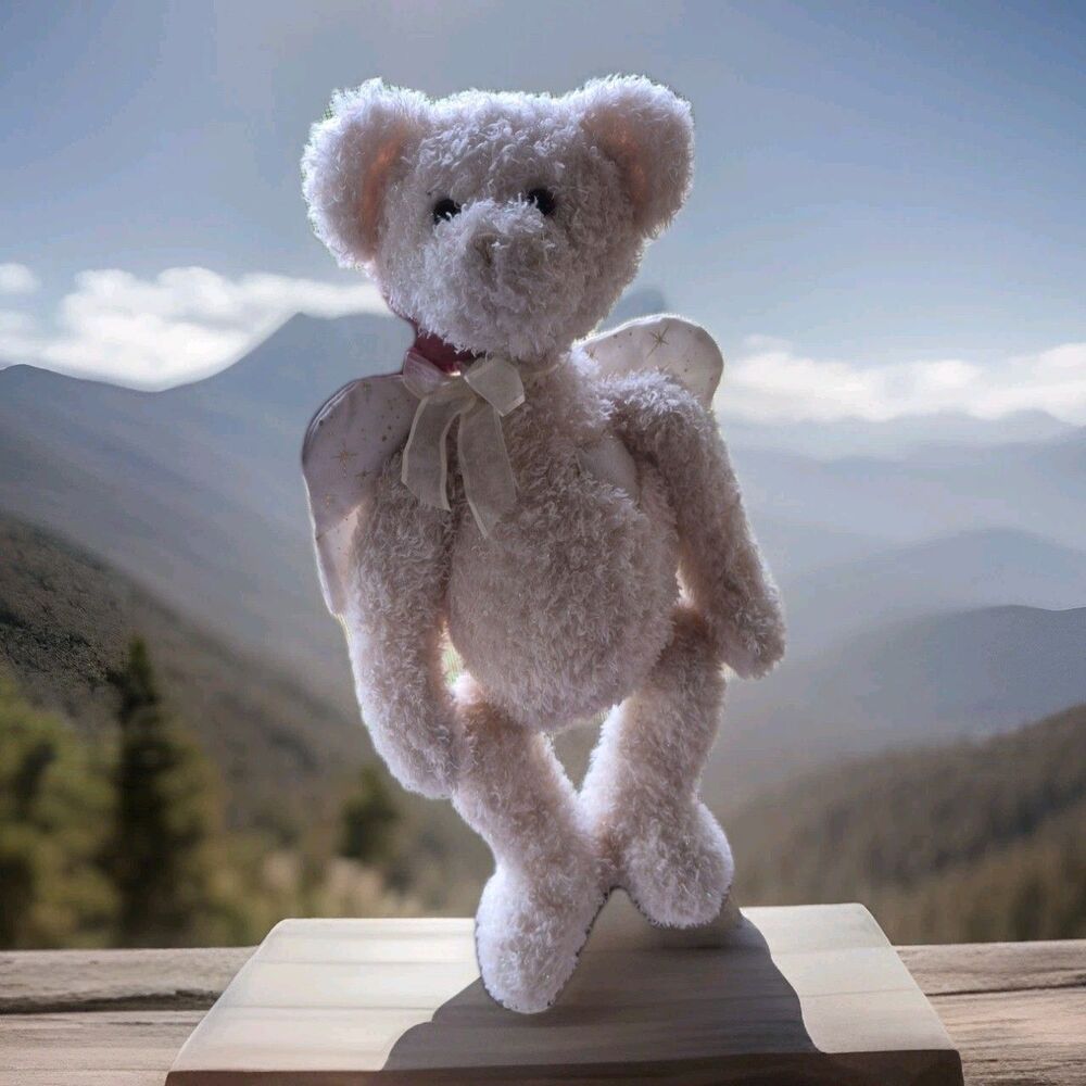 Gund Angel Bear Heart Gold Wings & Bow 10" Crystal Plush Beanie Soft Cuddly - Picture 7 of 7